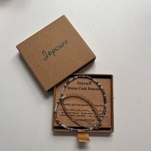 Morse Code Silver and Brown Beaded Wrap Bracelet